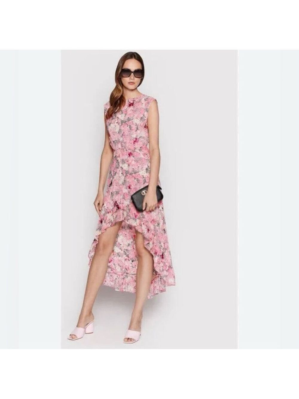 503. NWT! The Kooples Pink Floral High-Low Sleeveless Open V-Back Dress
